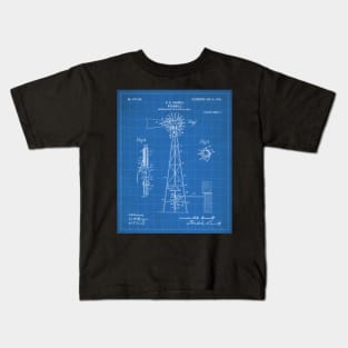 Windmill Patent - Farmer Rancher Country Farmhouse Art - Blueprint Kids T-Shirt